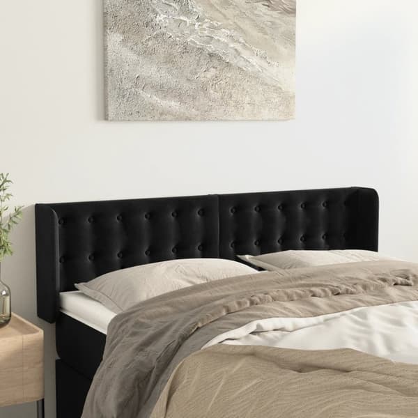 sengegavl med kanter 147x16x78/88 cm fløjl sort