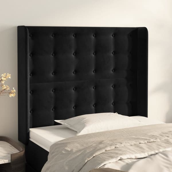 sengegavl med kanter 83x16x118/128 cm fløjl sort