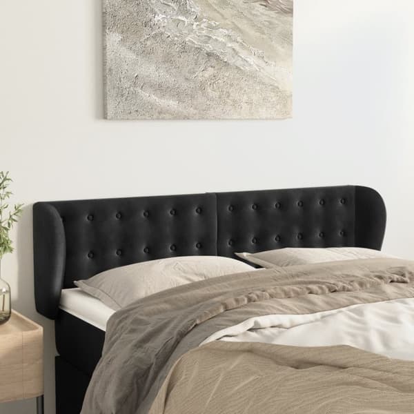 sengegavl med kanter 147x23x78/88 cm fløjl sort