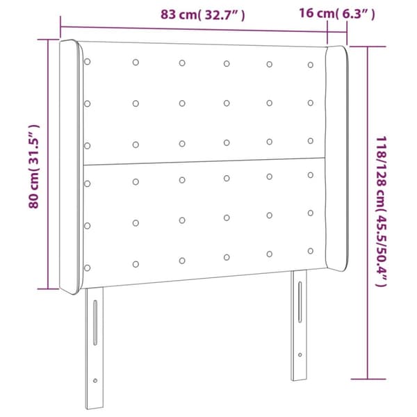 sengegavl med kanter 83x16x118/128 cm kunstlæder hvid