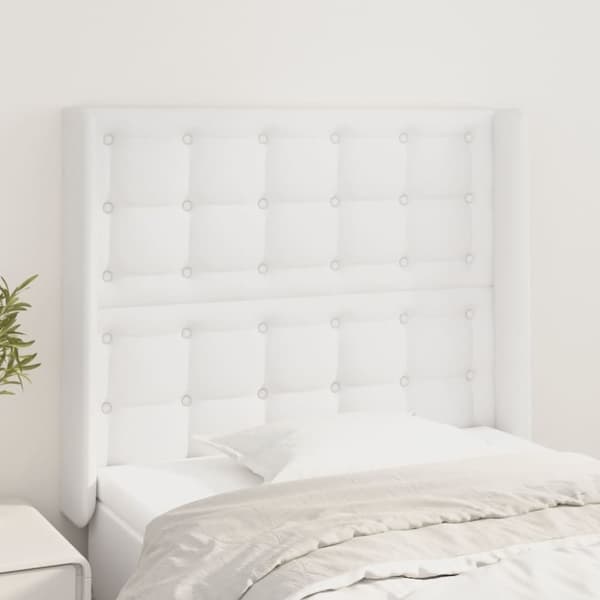 sengegavl med kanter 83x16x118/128 cm kunstlæder hvid