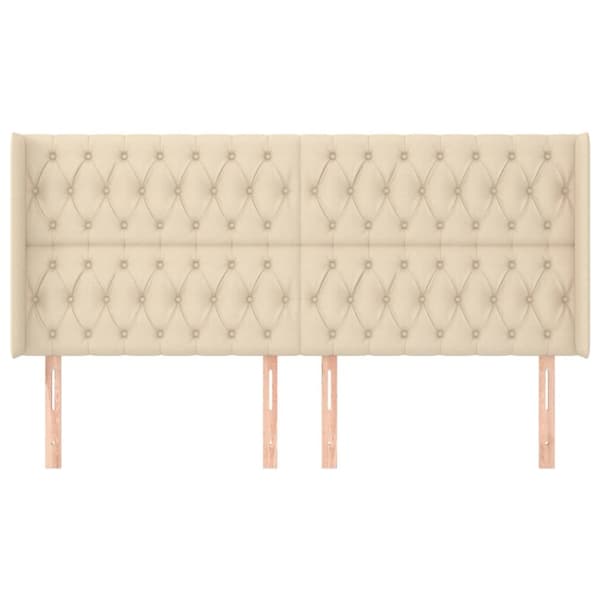 sengegavl med kanter 203x16x118/128 cm stof cremefarvet