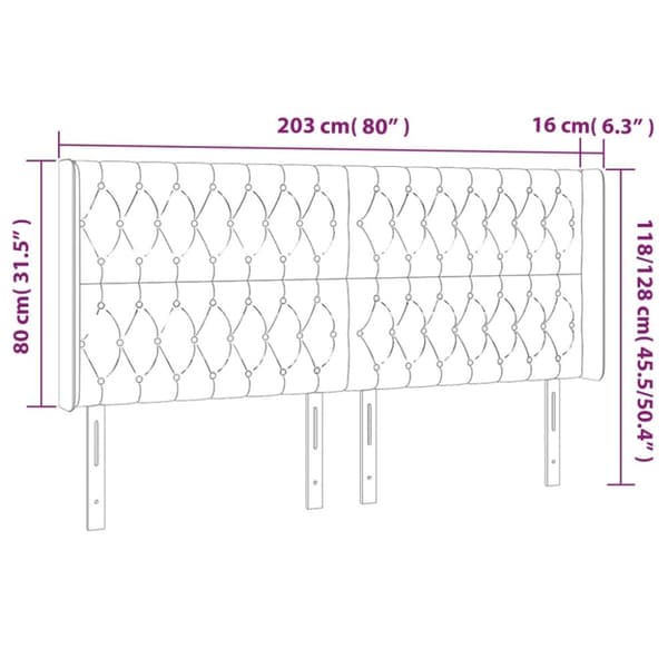 sengegavl med kanter 203x16x118/128 cm stof cremefarvet