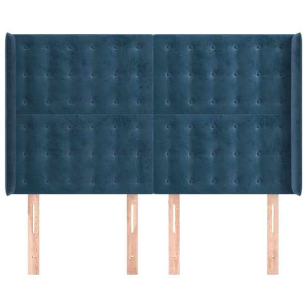 sengegavl med kanter 147x16x118/128 cm fløjl mørkeblå