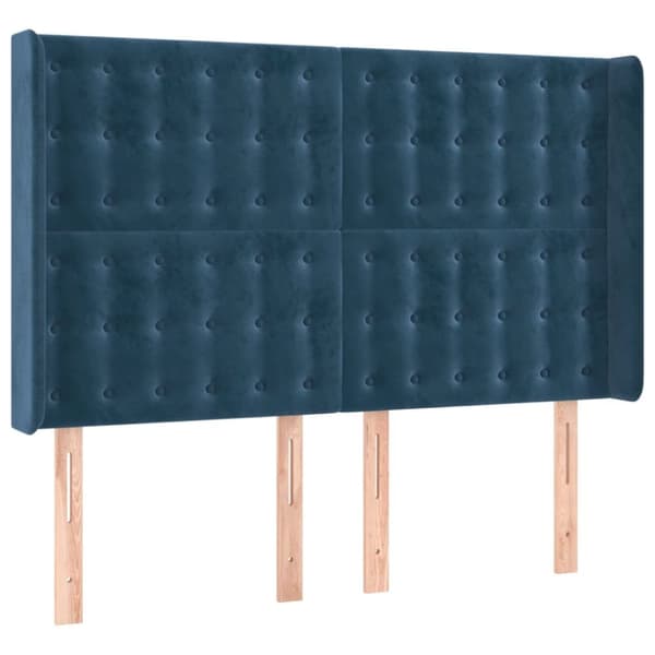 sengegavl med kanter 147x16x118/128 cm fløjl mørkeblå