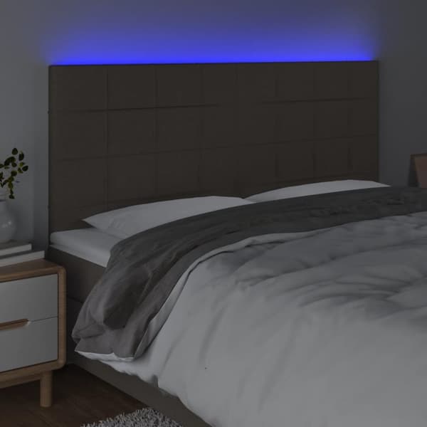 sengegavl med LED-lys 180x5x118/128 cm stof gråbrun