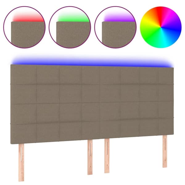 sengegavl med LED-lys 180x5x118/128 cm stof gråbrun
