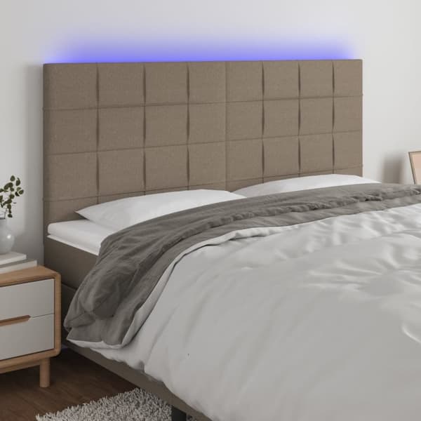 sengegavl med LED-lys 180x5x118/128 cm stof gråbrun
