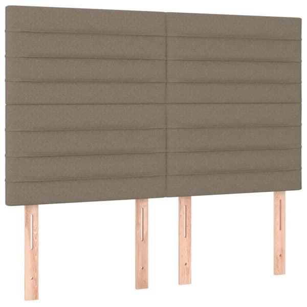 sengegavl med LED-lys 144x5x118/128 cm stof gråbrun