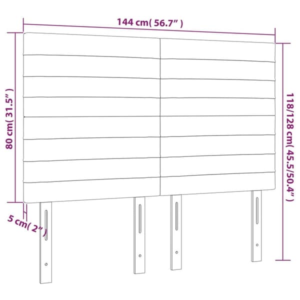 sengegavl med LED-lys 144x5x118/128 cm stof gråbrun