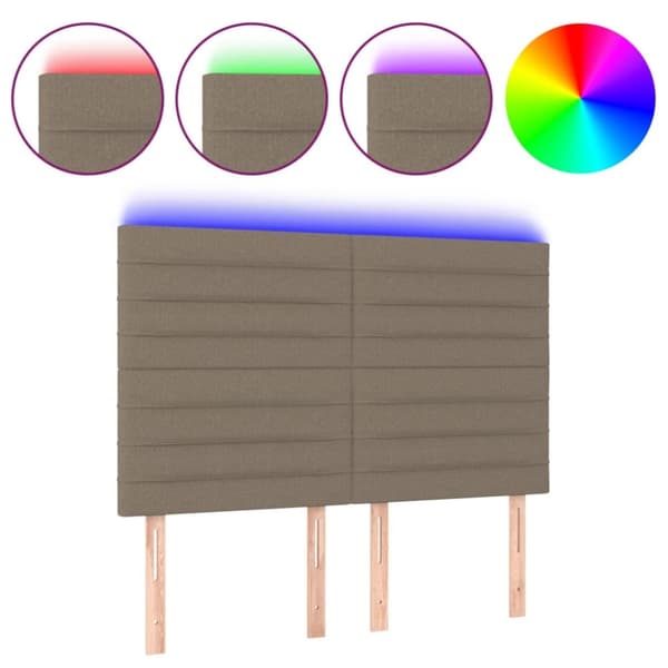 sengegavl med LED-lys 144x5x118/128 cm stof gråbrun