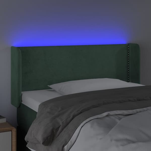 sengegavl med LED-lys 83x16x78/88 cm fløjl Mørkegrøn