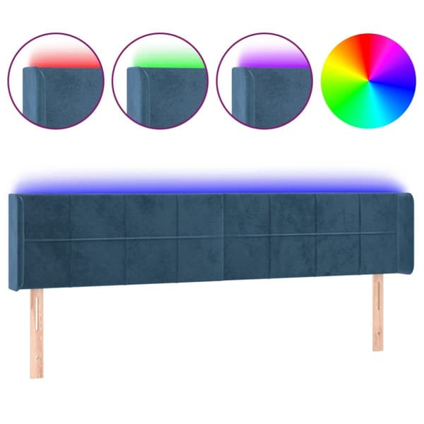 sengegavl med LED-lys 183x16x78/88 cm fløjl mørkeblå
