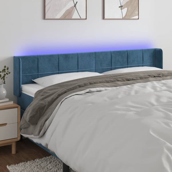 sengegavl med LED-lys 183x16x78/88 cm fløjl mørkeblå