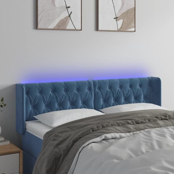 sengegavl med LED-lys 147x16x78/88 cm fløjl mørkeblå