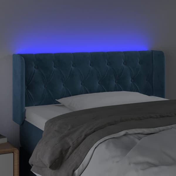 sengegavl med LED-lys 103x16x78/88 cm fløjl mørkeblå
