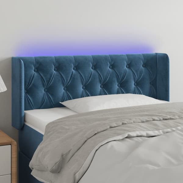 sengegavl med LED-lys 103x16x78/88 cm fløjl mørkeblå