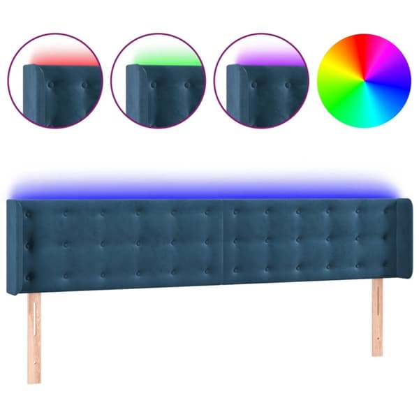 Sängyn pääty LED tummansinisellä 163x16x78/88 cm samettia