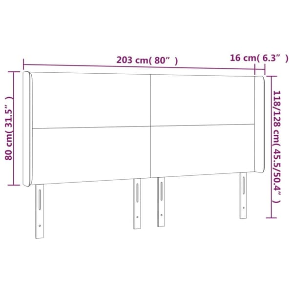 Sängyn pääty LED-valolla, sininen, 203x16x118/128 cm, kangas