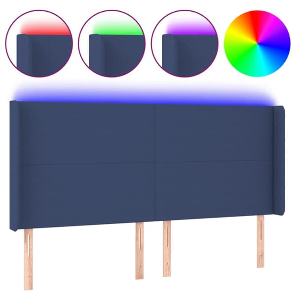 Sängyn pääty LED-valolla, sininen, 203x16x118/128 cm, kangas