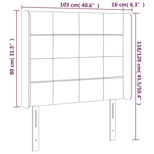 Sängyn pääty LED-valolla, taupe, 103x16x118/128 cm, kangas
