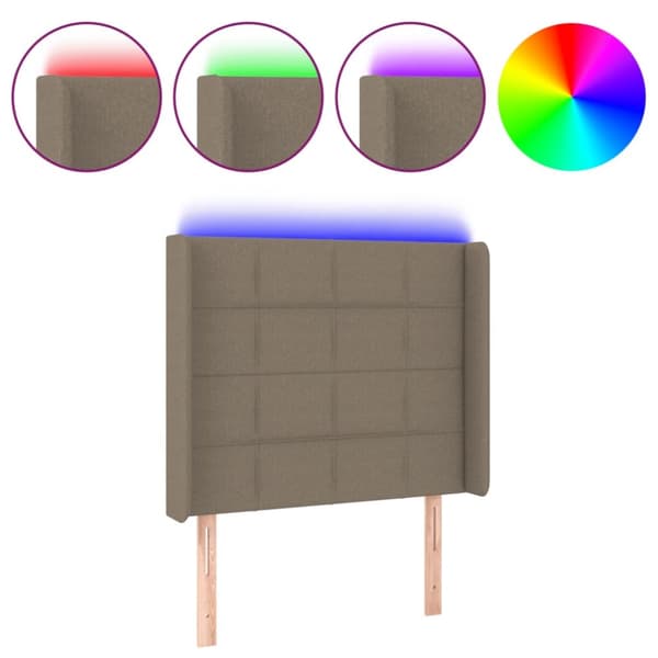 Sängyn pääty LED-valolla, taupe, 103x16x118/128 cm, kangas
