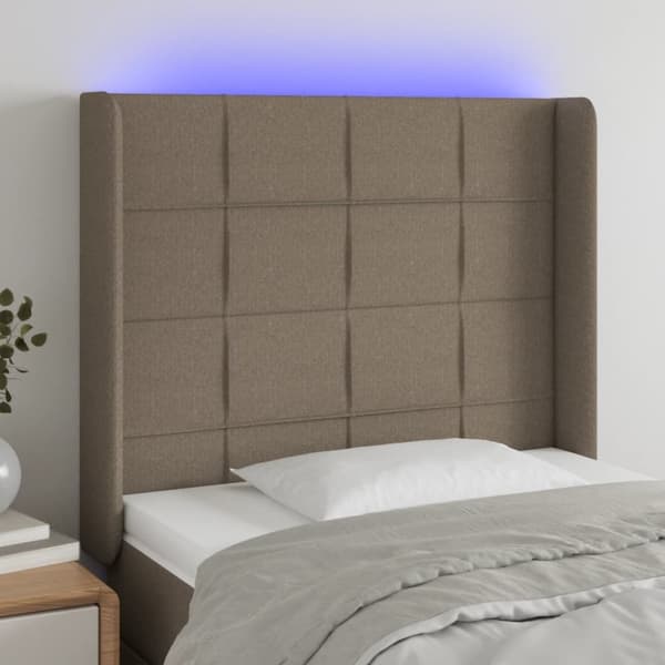 Sängyn pääty LED-valolla, taupe, 103x16x118/128 cm, kangas