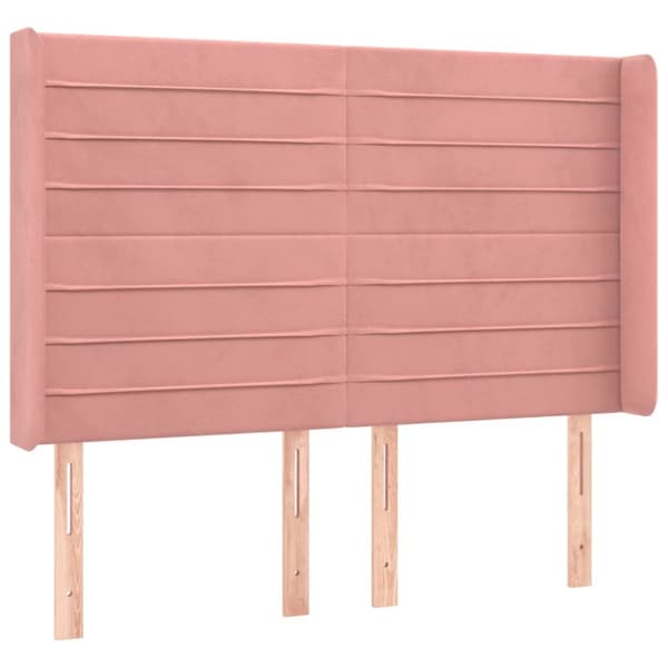 sengegavl med LED-lys 147x16x118/128 cm fløjl lyserød