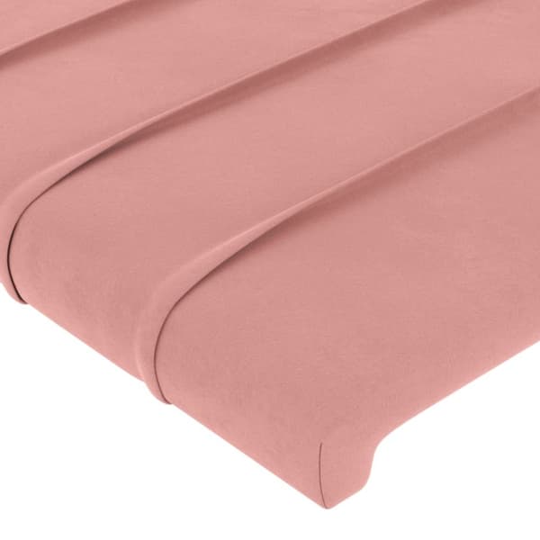 sengegavl med LED-lys 147x16x118/128 cm fløjl lyserød