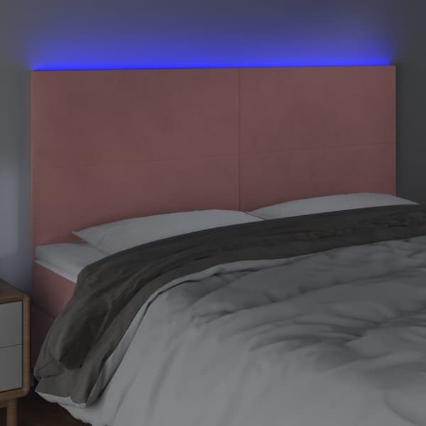 sengegavl med LED-lys 200x5x118/128 cm fløjl lyserød