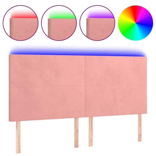 sengegavl med LED-lys 200x5x118/128 cm fløjl lyserød