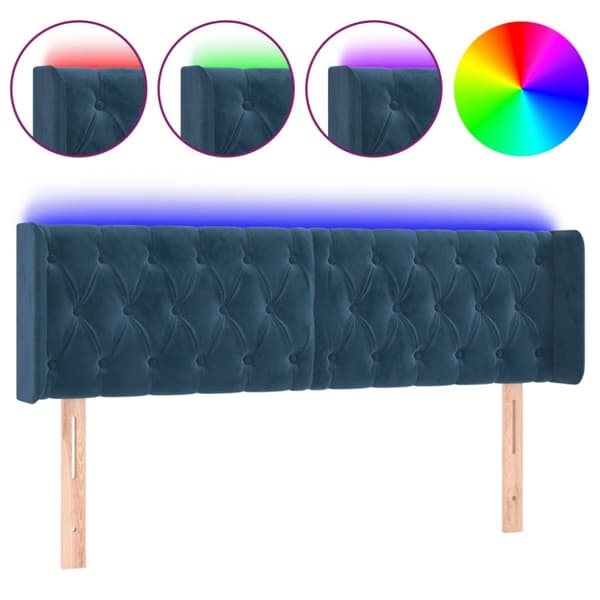 sengegavl med LED-lys 163x16x78/88 cm fløjl mørkeblå