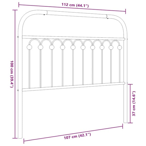 vidaXL Metallinen sängynpääty valkoinen 107 cm