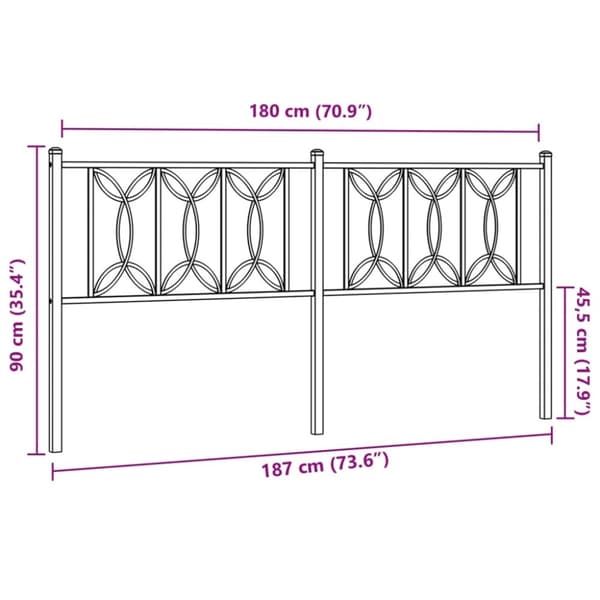 vidaXL Metallinen sängynpääty valkoinen 180 cm