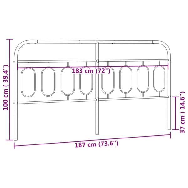 vidaXL Sengegavl i metall hvit 183 cm