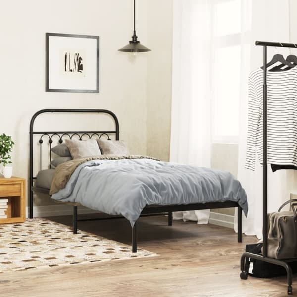 vidaXL Metallinen sängynpääty musta 90 cm
