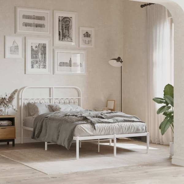 vidaXL Metallinen sängynpääty valkoinen 120 cm