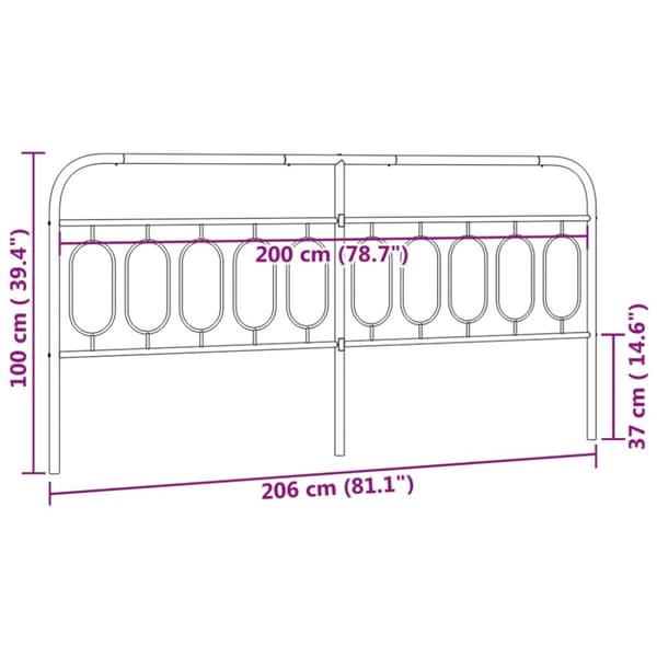 vidaXL Sengegavl i metall hvit 200 cm