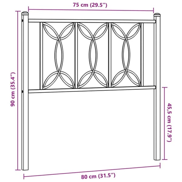 vidaXL Sengegavl i metall hvit 75 cm