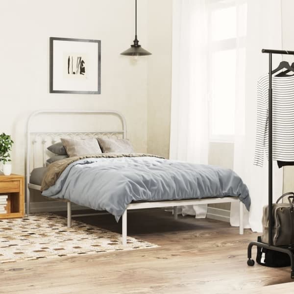 vidaXL Sengegavl i metall hvit 107 cm