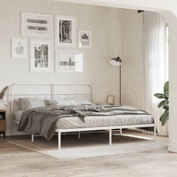 vidaXL Metallinen sängynpääty valkoinen 193 cm