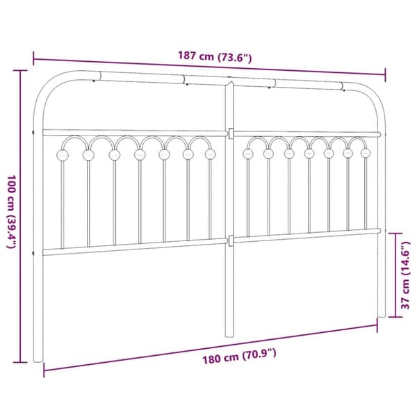 vidaXL sengegavl 180 cm metal sort