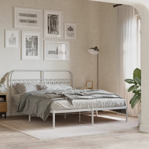 vidaXL Sengegavl i metall hvit 150 cm