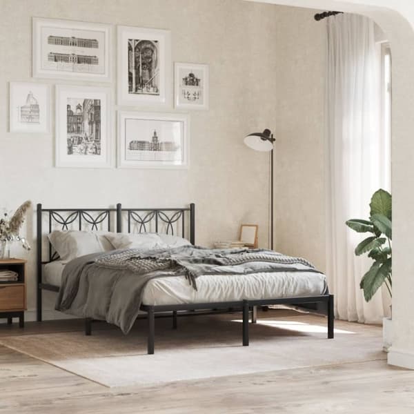vidaXL sengegavl 135 cm metal sort