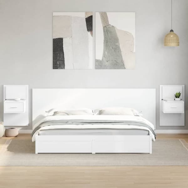 vidaXL sengegavl med skabe 240 cm konstrueret træ hvid