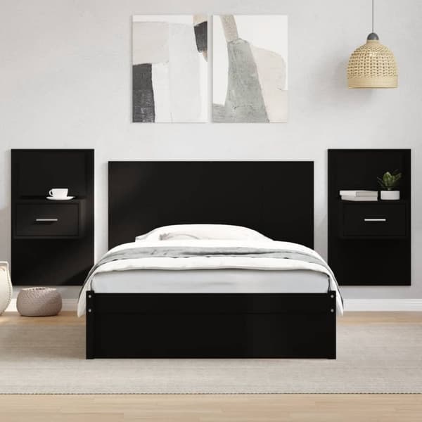 vidaXL Sängynpääty yöpöydillä musta 120 cm tekninen puu