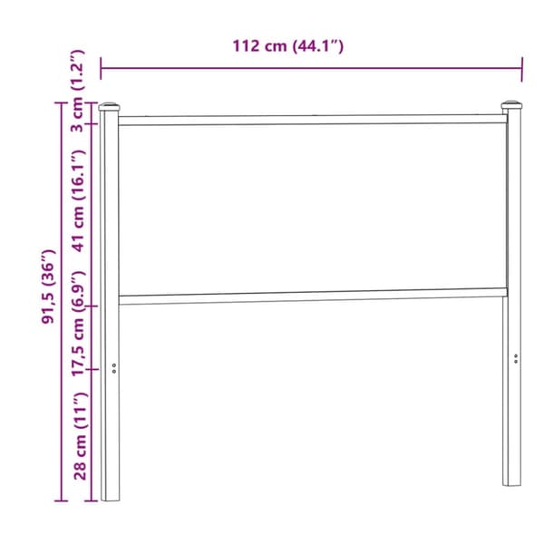 vidaXL Sängynpääty ruskea tammi 107 cm tekninen puu ja teräs