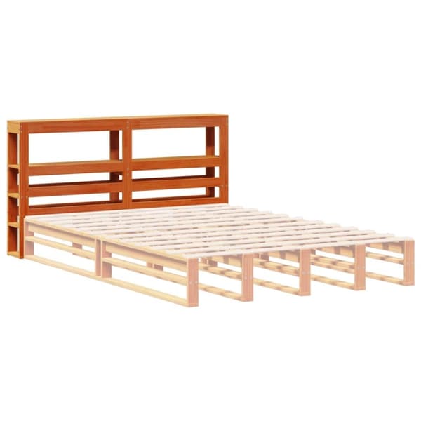 vidaXL Sängynpääty hyllyillä vahanruskea 150 cm täysi mänty