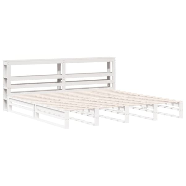 vidaXL sengegavl med hylder 180 cm massivt fyrretræ hvid