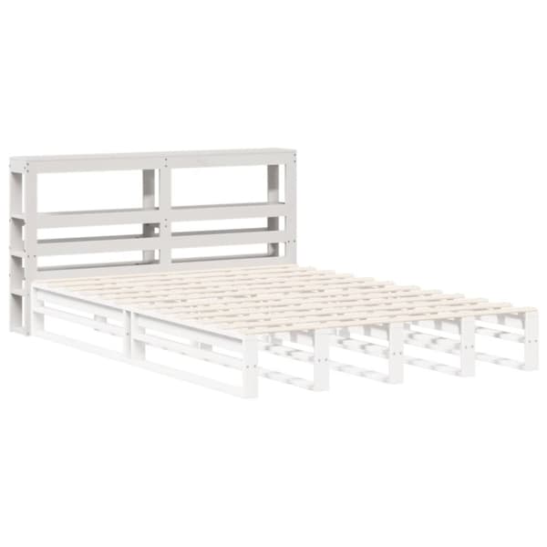 vidaXL Sängynpääty hyllyillä valkoinen 135 cm täysi mänty